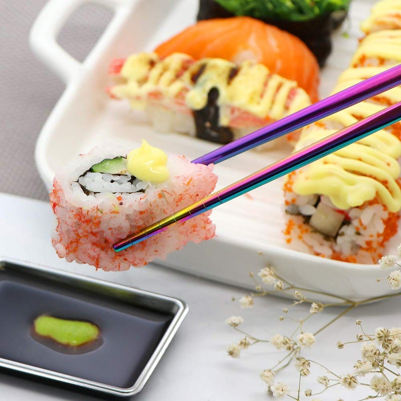 OASMU Travel Utensils Set with Case Reusable Portable Cutlery Set Stainless Steel 8pcs Including Dinner Knife Fork Spoon Chopsticks Straws(Rainbow) - Image 5